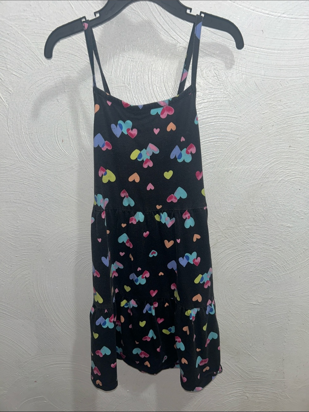 Girls' Black Heart-Print Sundress with Spaghetti Straps